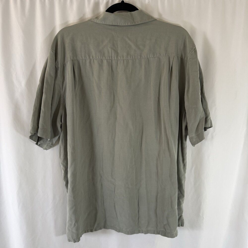 AXIST Silk Blend Shirt Men's XL Green Button Up Short Sleeve Silk Touch Collared - Picture 8 of 10